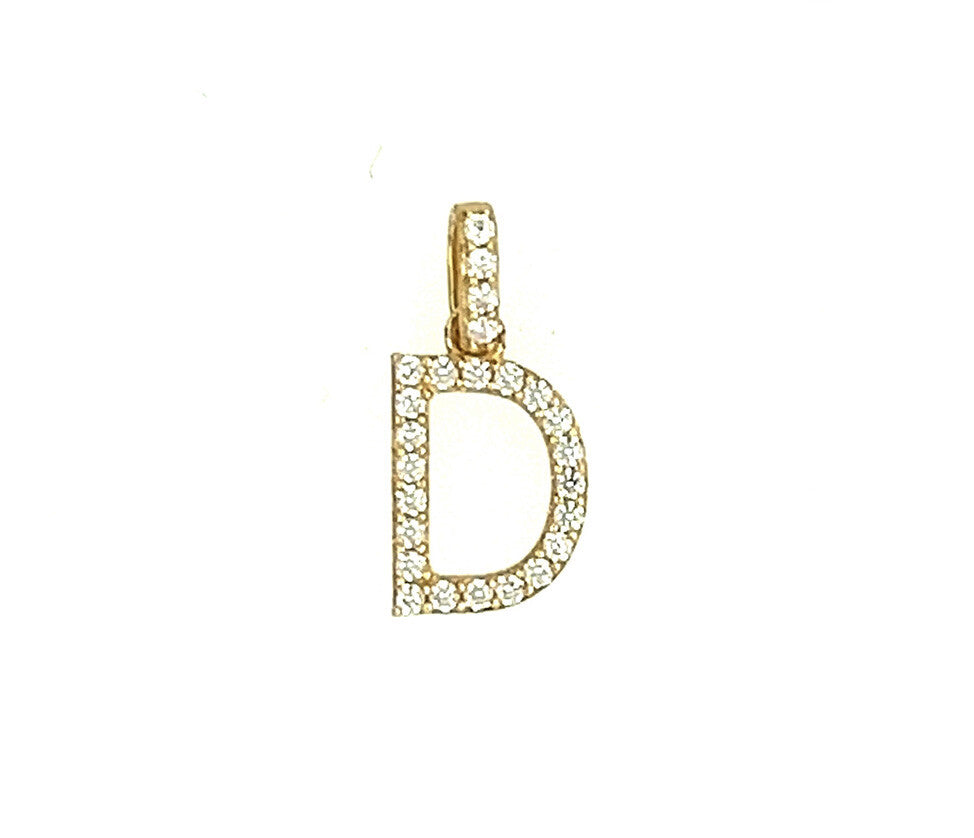 14k Yellow Gold Initial Letter CZ Pendant: Small