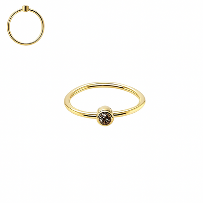 14K Solid Yellow Gold Bezel Nose Ring Hoop with 1.5mm CZ Stone