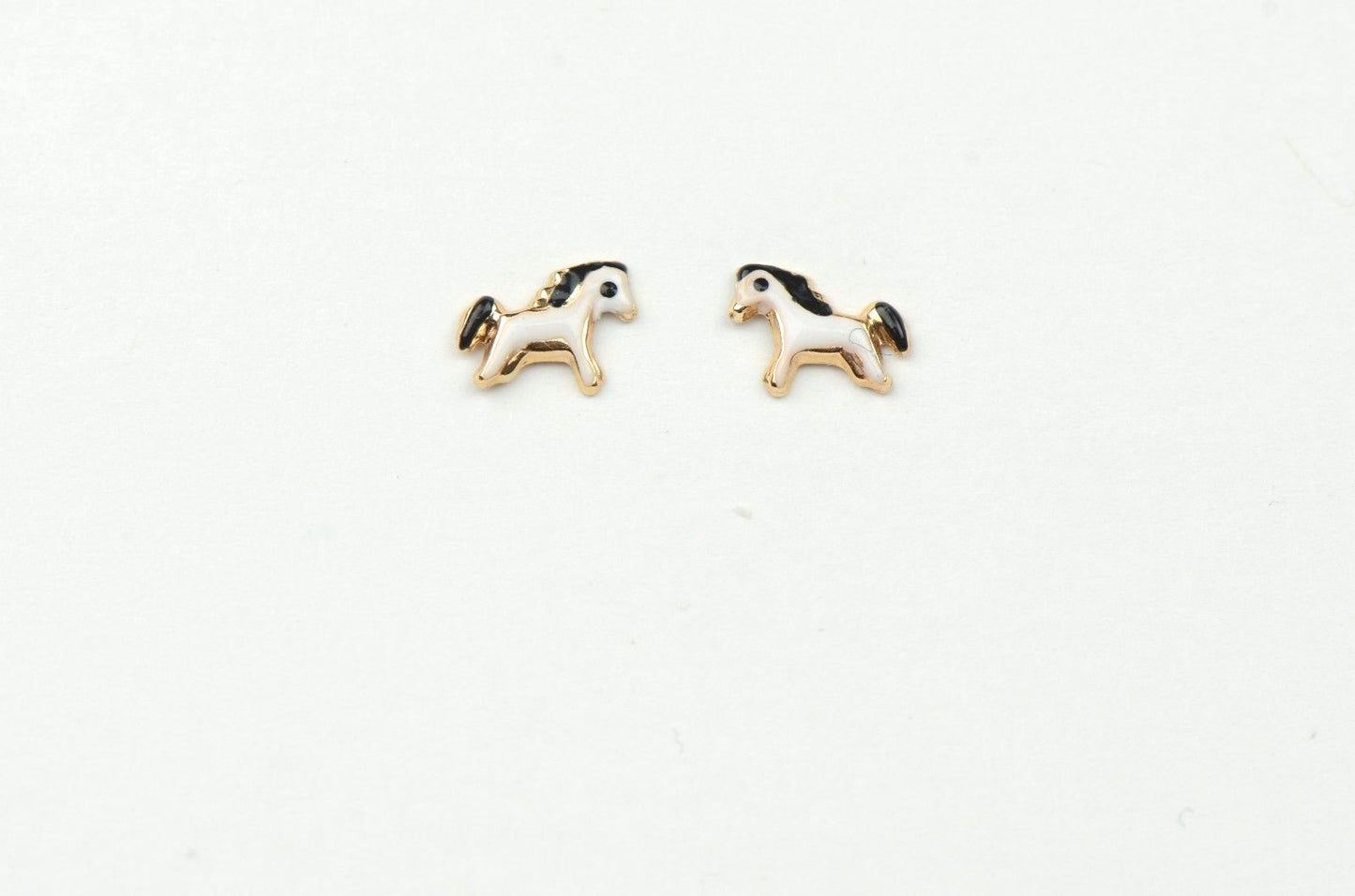 14k Yellow Gold Baby Enamel Horse earrings with Screw Back