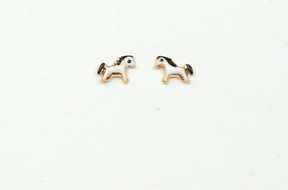 14k Yellow Gold Baby Enamel Horse earrings with Screw Back