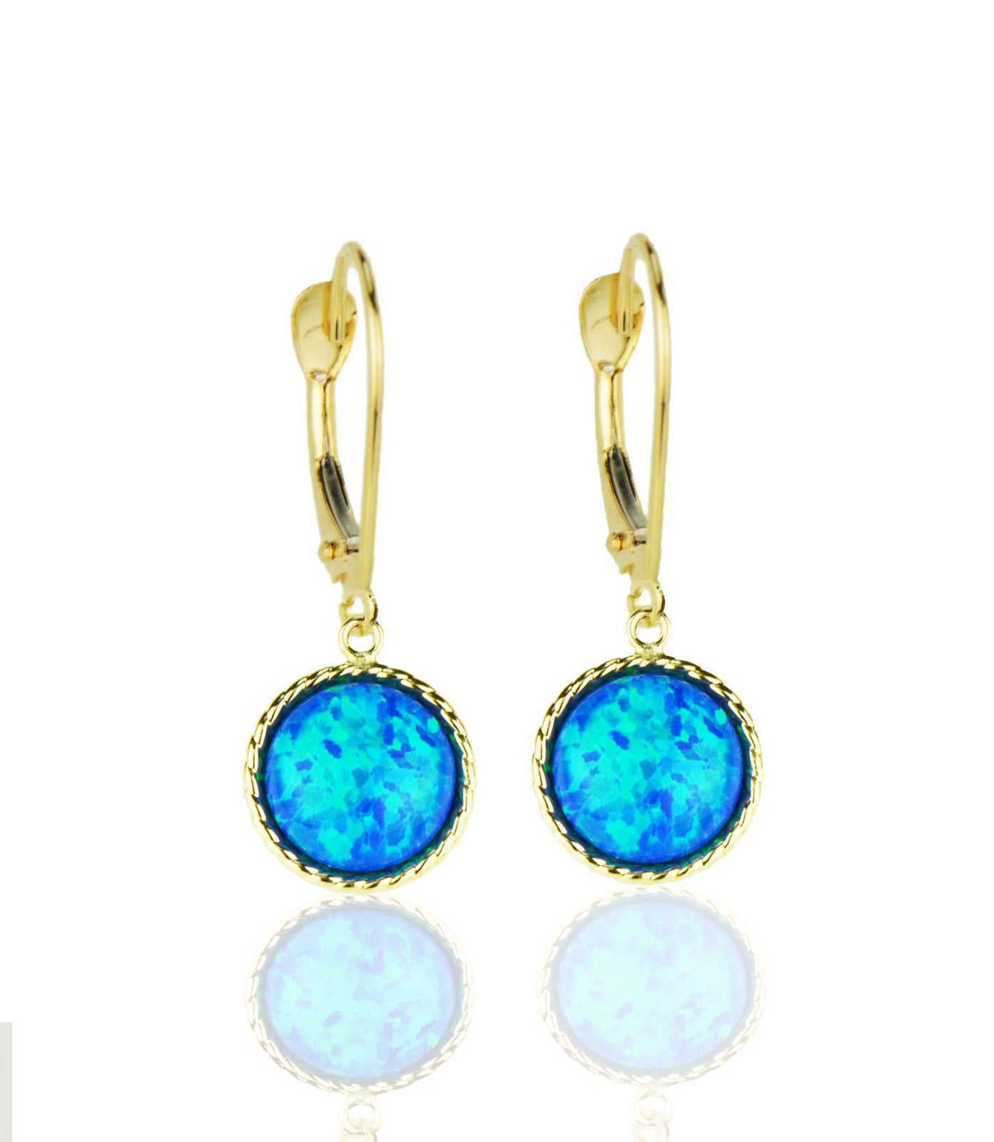 14k-Yellow-Gold-Opal Flat Dangle Leverback Earrings