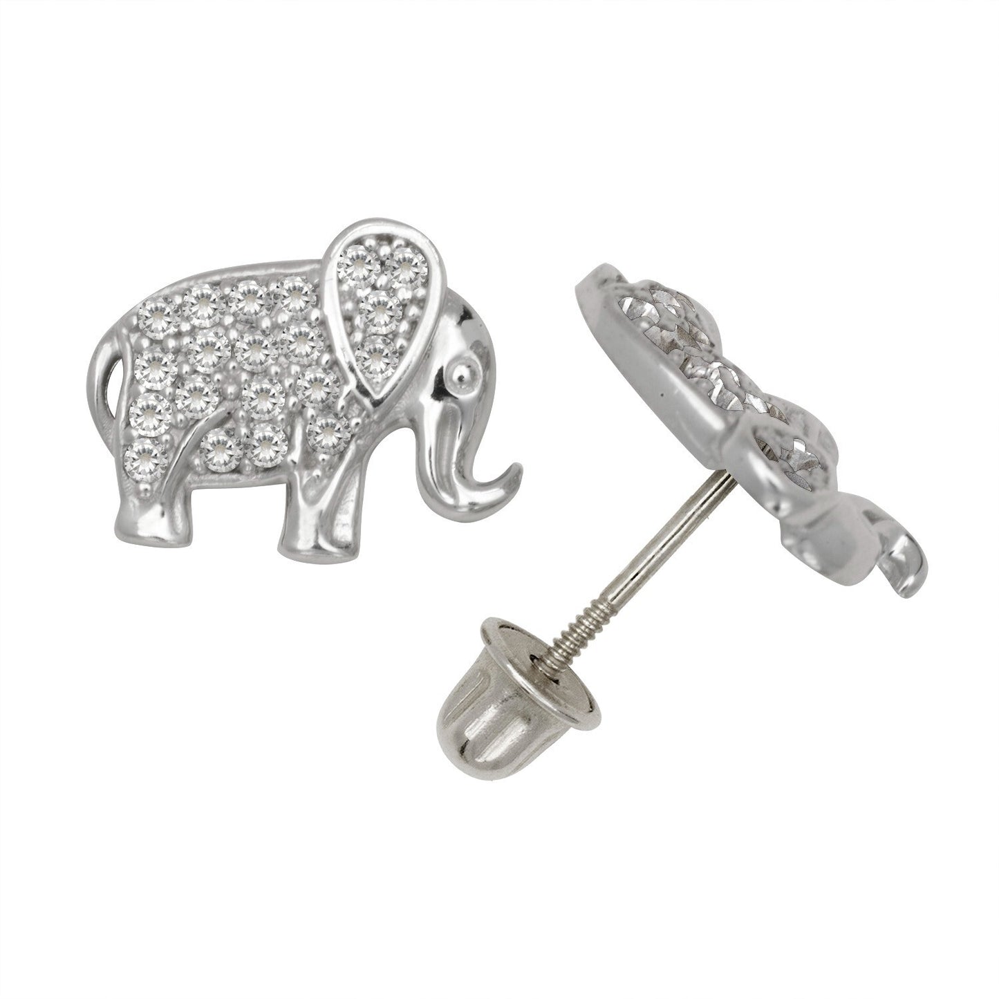 14K Yellow & White Gold Classic Elephant Studs Screw Back Earrings for Women