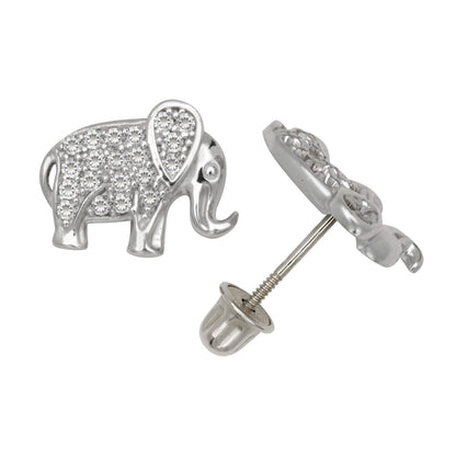 14K Yellow & White Gold Classic Elephant Studs Screw Back Earrings for Women