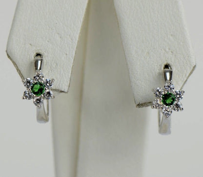 14k White Gold Flower Huggies Hoop Earring Birthstone
