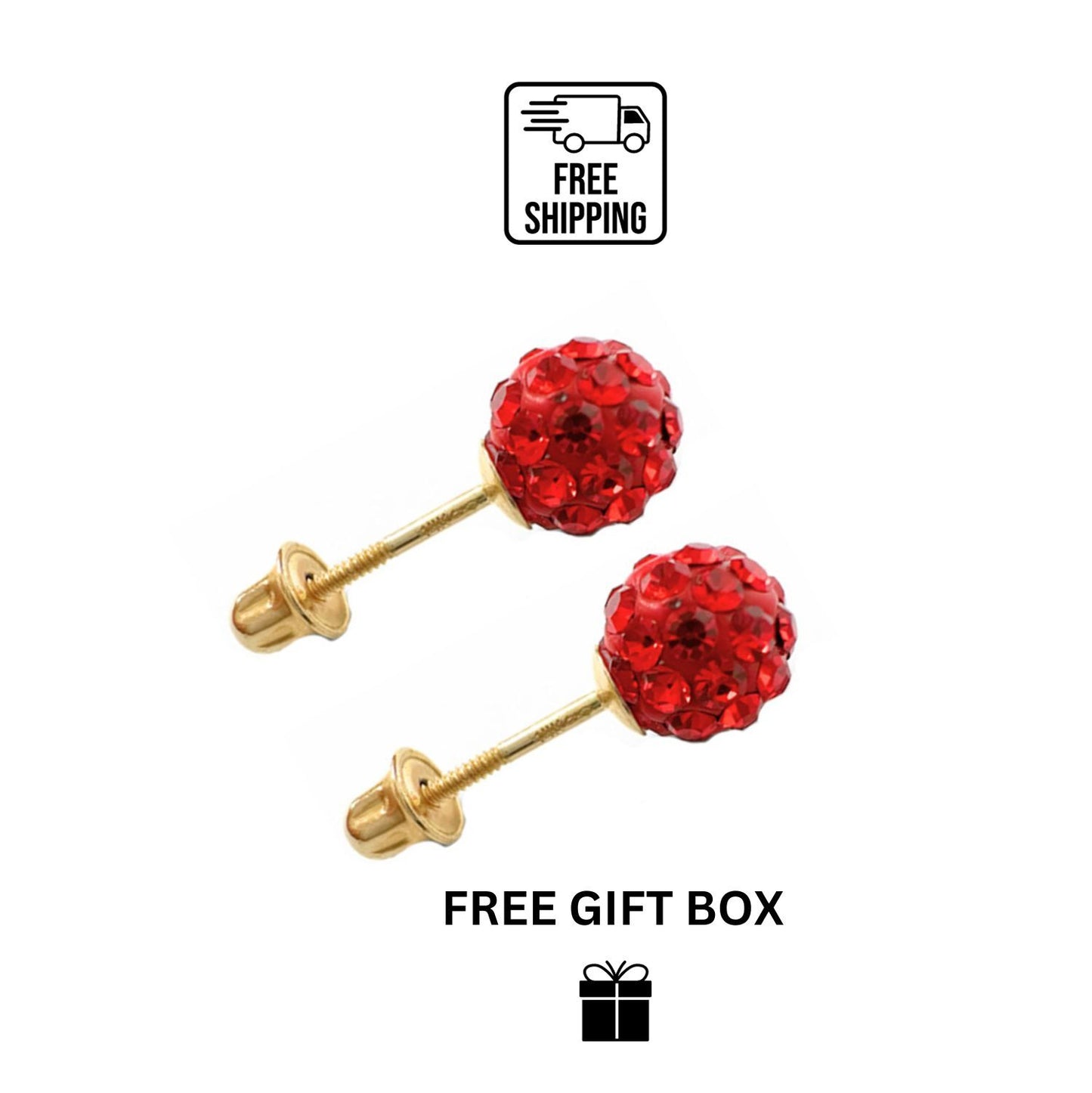 14K Yellow Gold Round Shaped Crystal Ball 8mm Screw Back Stud Earrings for Women