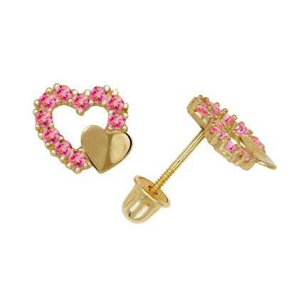 14K Yellow & White Gold  Pretty CZ Heart Shaped Stud Earrings for Women