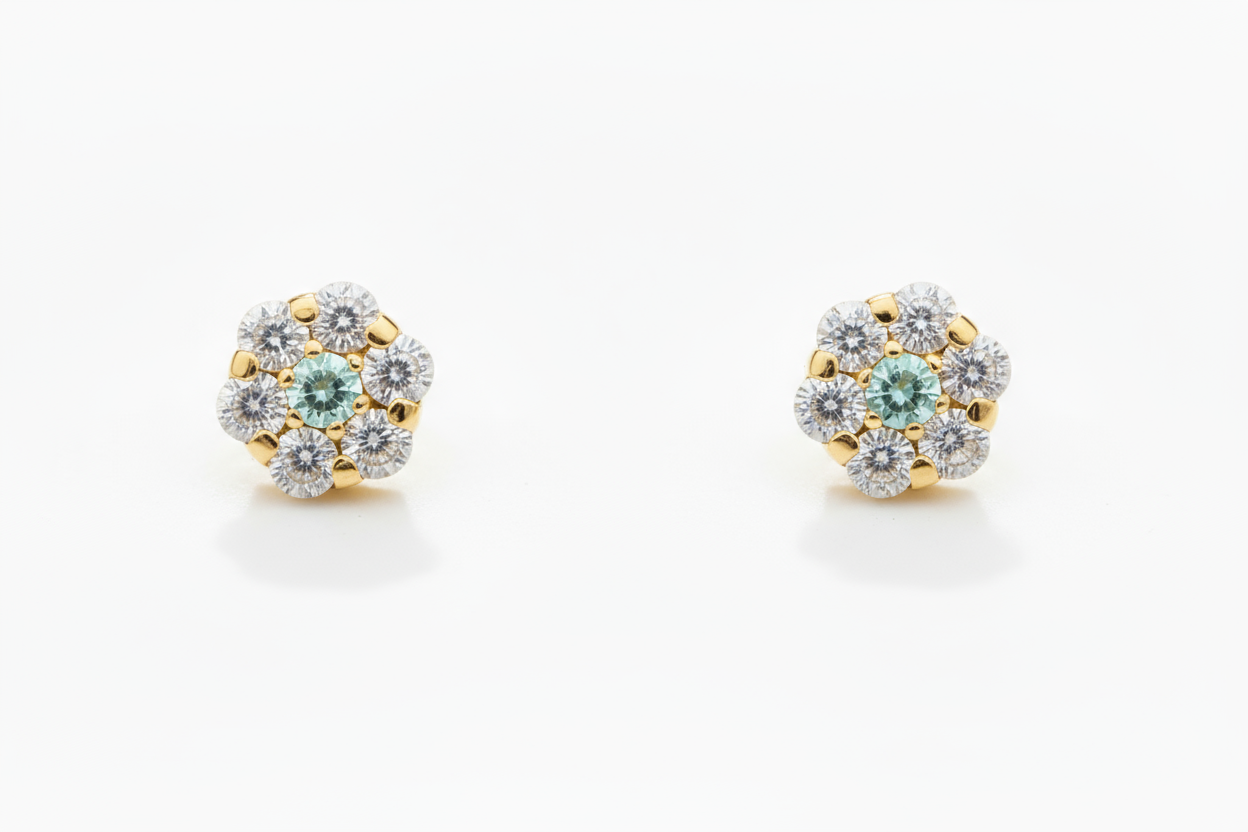 14K Yellow Gold Flower Shaped  Screw Back Stud Earrings for Women