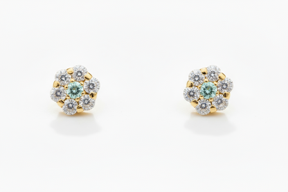 14K Yellow Gold Flower Shaped  Screw Back Stud Earrings for Women