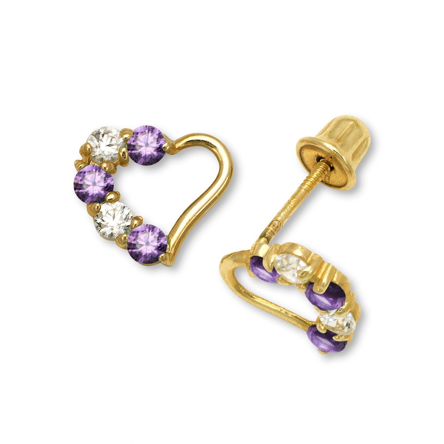 14K Yellow & White Gold Heart Stud Earrings for Girls