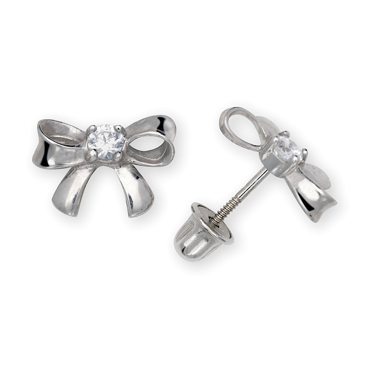 14K Yellow & White Gold Unique CZ Bow Post Earrings for Women