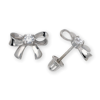14K Yellow & White Gold Unique CZ Bow Post Earrings for Women