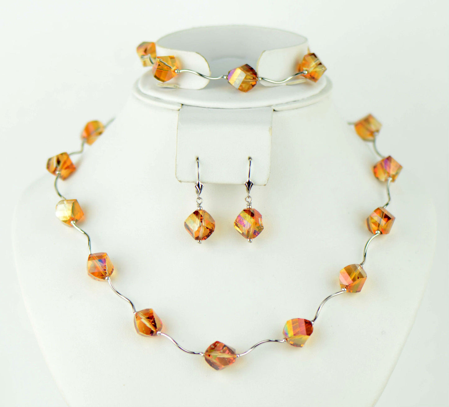 Crystal Sterling Silver 3pcs Set: Necklace,Bracelet,Earrings
