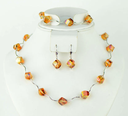 Crystal Sterling Silver 3pcs Set: Necklace,Bracelet,Earrings
