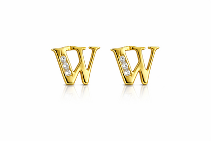 14k Yellow or White Gold Initial Letters CZ Stud Earrings