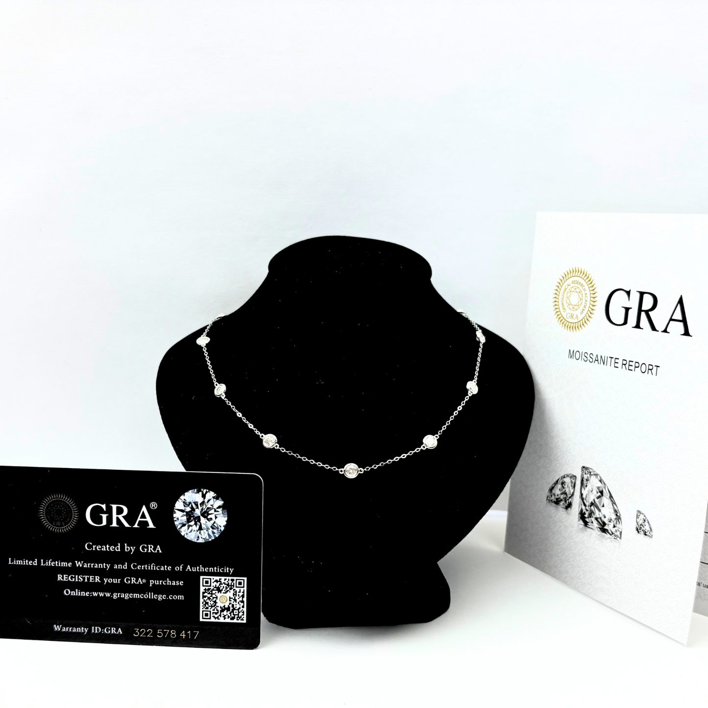 14K WhiteGold Beautiful GRA Certified Round Clear Moissanite Necklaces for Women