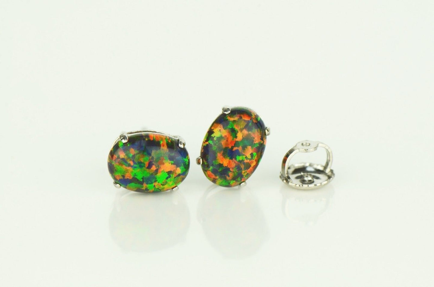 14k Yellow or White Gold Oval Opal Stud Earrings / Screw Back