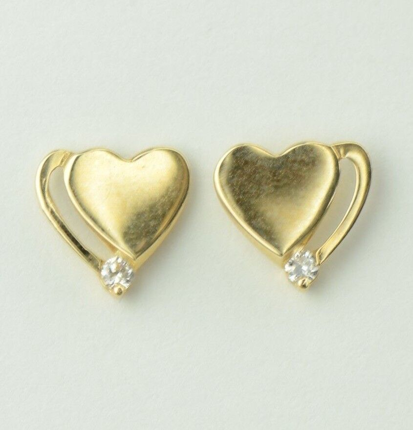 14K White or Yellow Gold Heart Shape CZ Stud Earrings