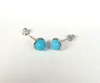 14k White Gold Synthetic Turquoise Stud Earring