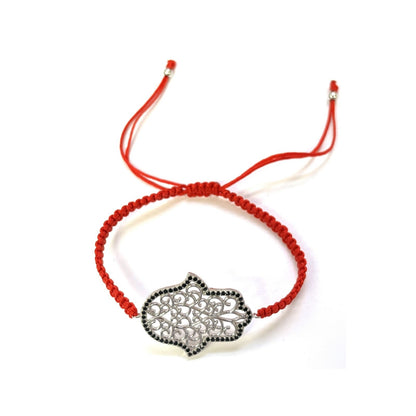925 Sterling Silver  C Z Hamsa Bracelet 6" Adjustable to 11"