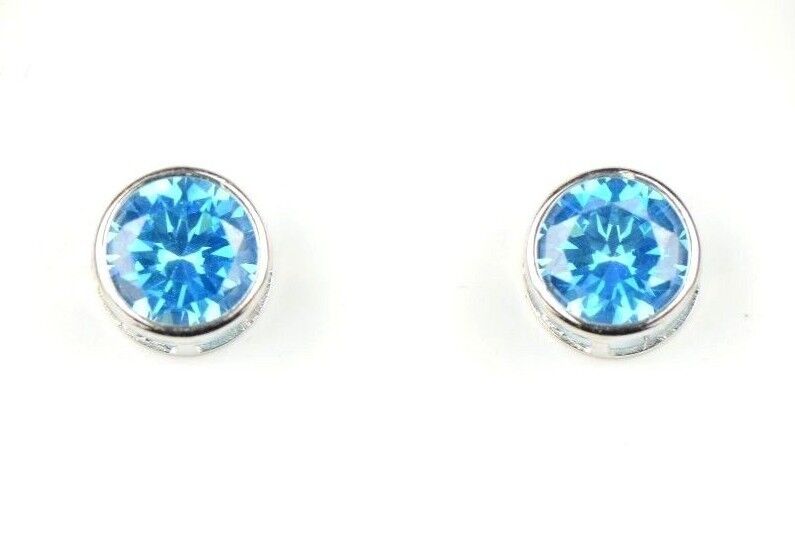 14K Round Bezel Set White Gold Birthstone Earrings