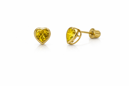 14K Yellow Gold Heart Bithstone Stud Earrings  5mm x 5mm