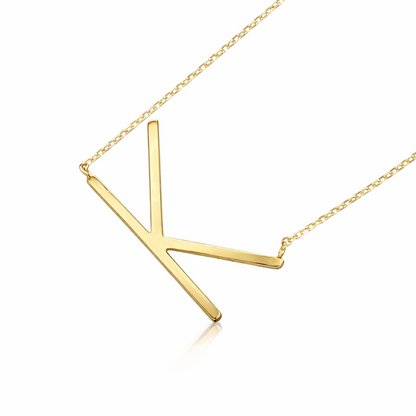 14k Yellow Gold Sideway Initial Letter Necklace Pendant