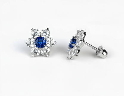 14k White Gold Beautiful Flower Shaped Stud Screw Back Earrings for Women