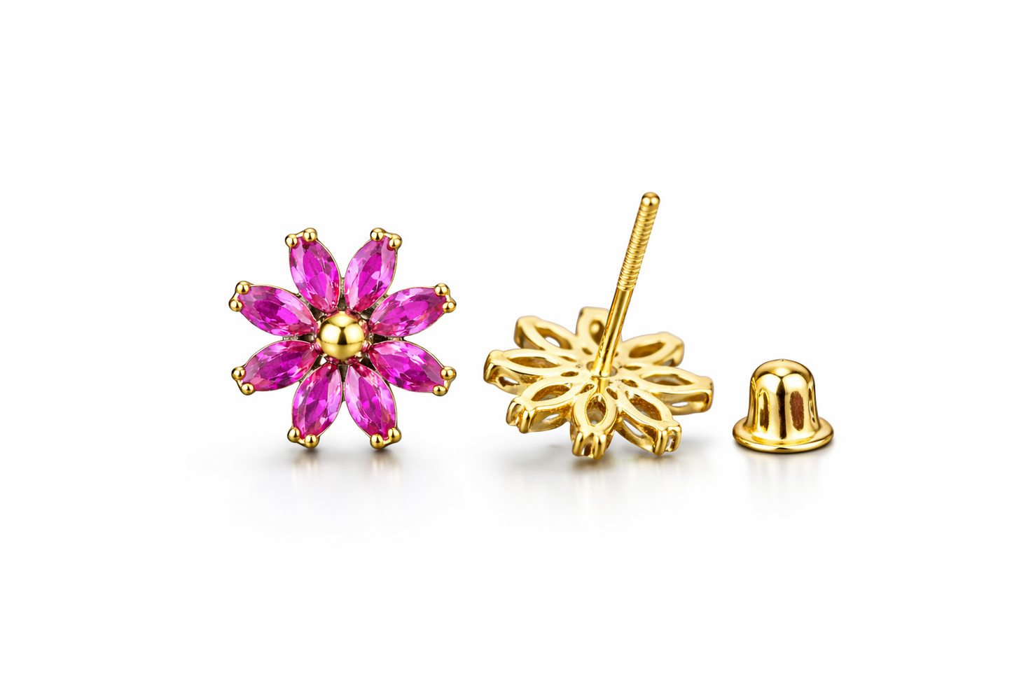 14k Yellow and White Gold CZ Birthstone Flower Stud Earring