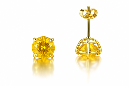 14K Yellow Gold 6mm Round Birthstone CZ Push Back Earrings for Women