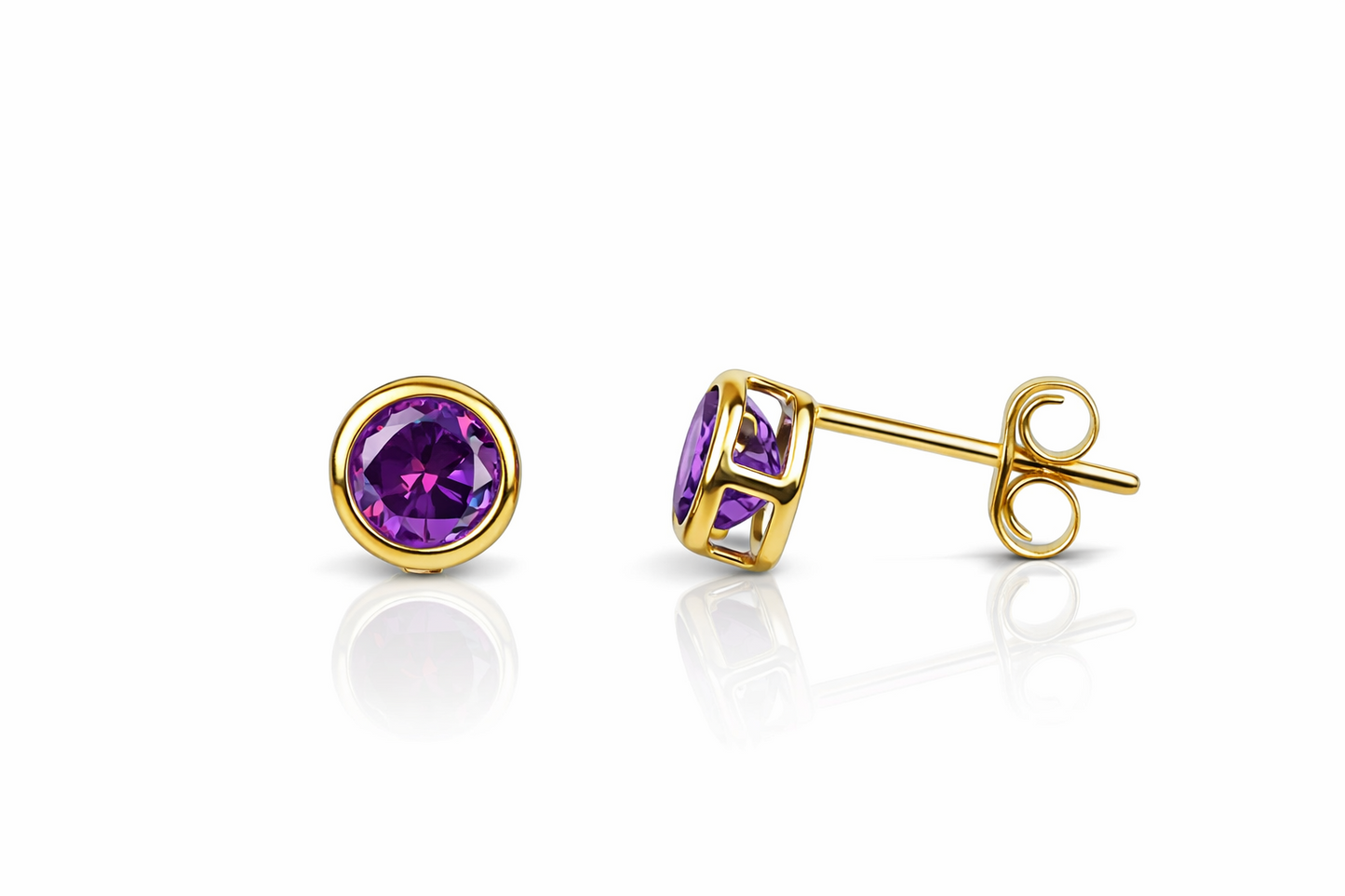 14K Round Bezel Set 4mm Yellow Gold Birthstone Earrings