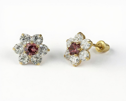 14k Yellow Gold Beautiful Flower Shaped Screw Back Earrings for Women