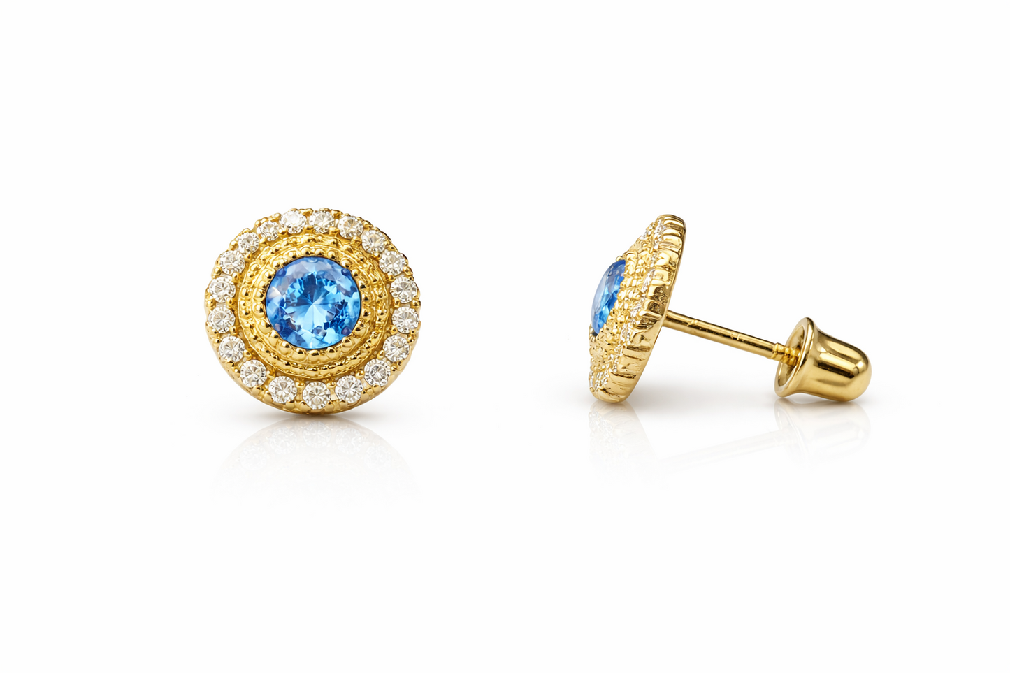 14k Yellow/White Round Halo Stud Earrings Screwback
