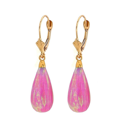 14k Yellow and White  Gold Pink Opal Leverback Earrings