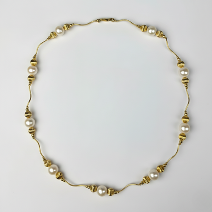 14K Yellow Gold Genuine White Pearl Necklaces for Women Elegant Jewelry Gift