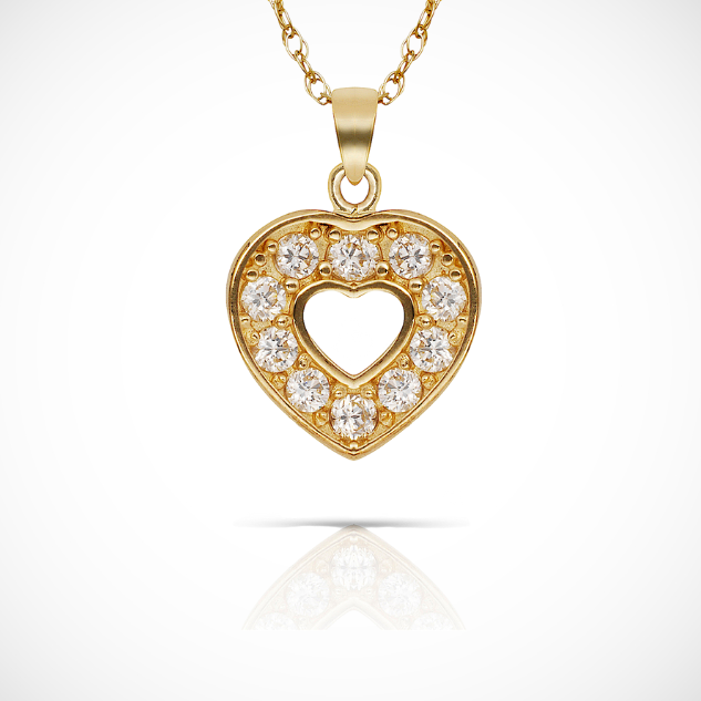 14k Yellow &White Gold Round Cut Open Heart Pendant For Women