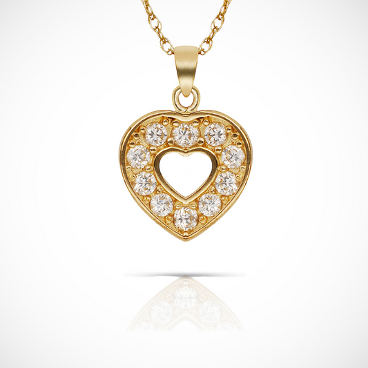 14k Yellow &White Gold Round Cut Open Heart Pendant For Women