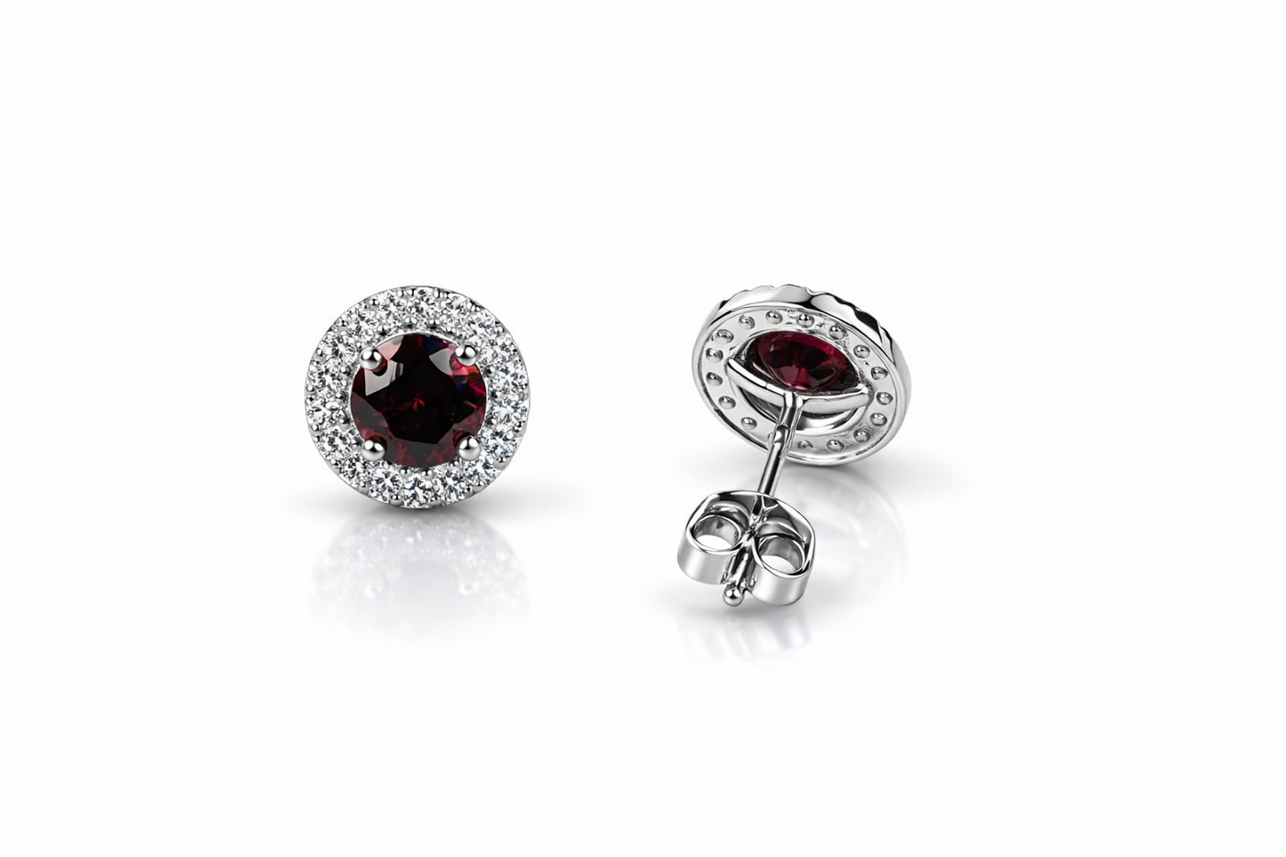 14k White Gold Cubic Zirconia Halo Round Stud Push Back Earrings
