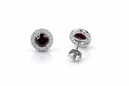 14k White Gold Cubic Zirconia Halo Round Stud Push Back Earrings