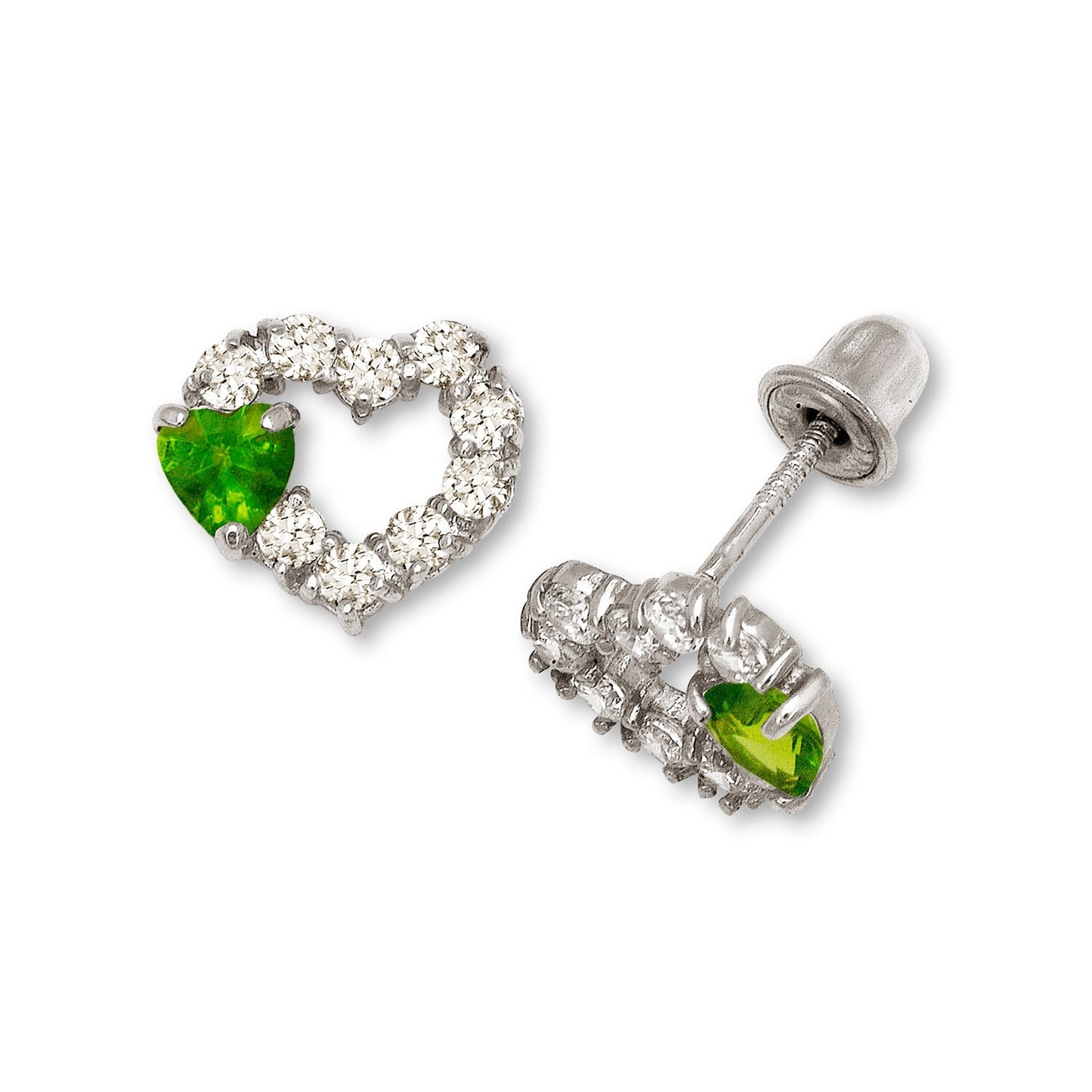 14K Yellow & White Gold Heart Shape Screw Back Earrings for Women