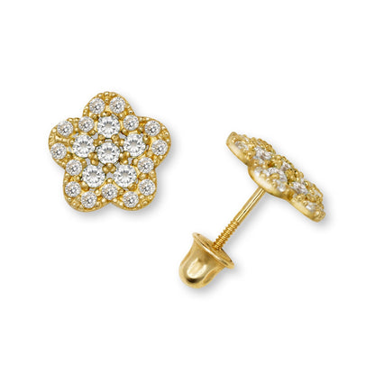 14K Yellow & White Gold Beautiful CZ Flower Earrings for Girls