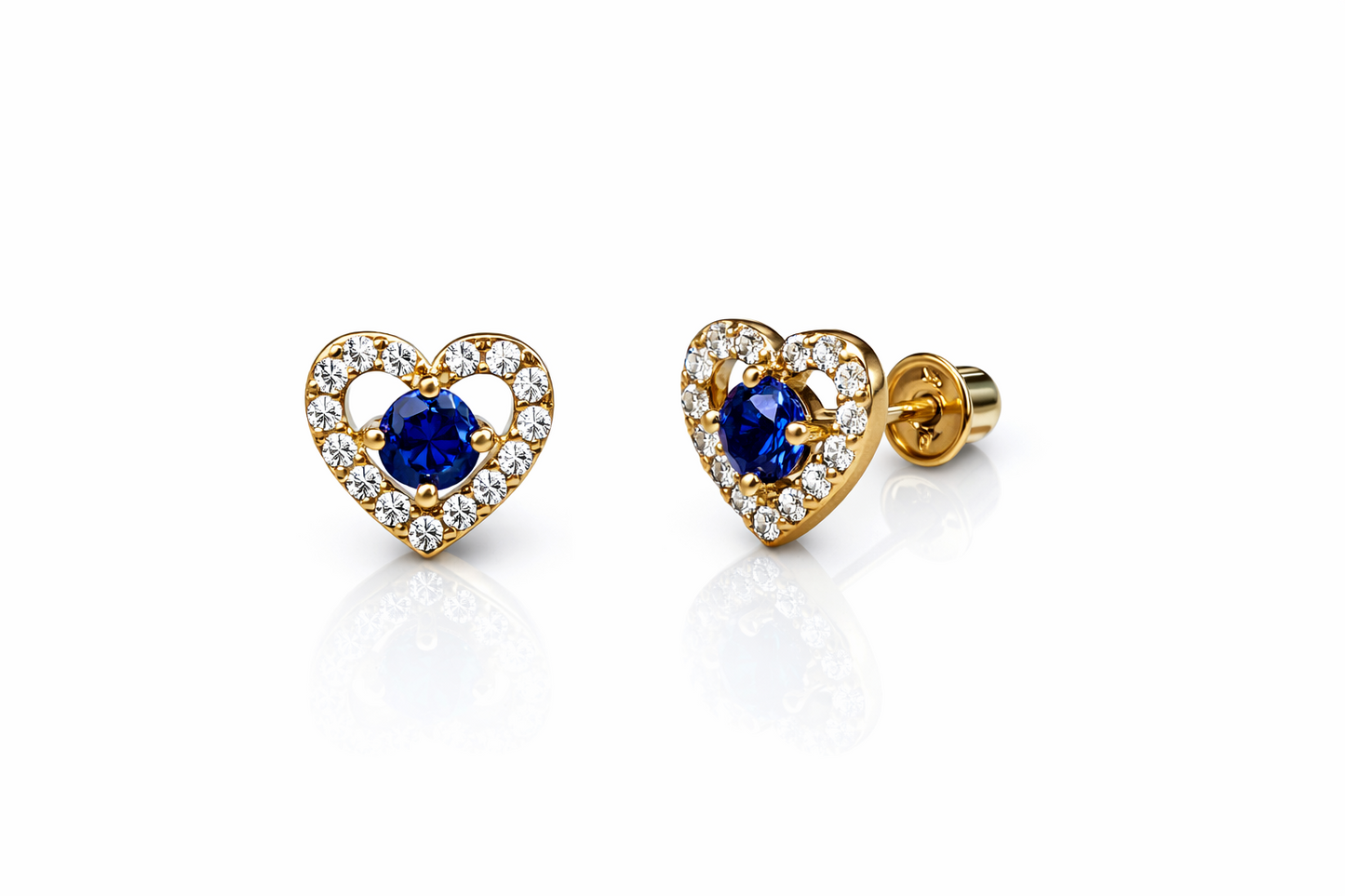 14k Solid Yellow and White Gold Heart Stud Earrings