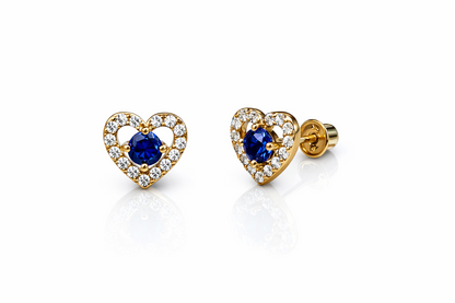 14k Solid Yellow and White Gold Heart Stud Earrings