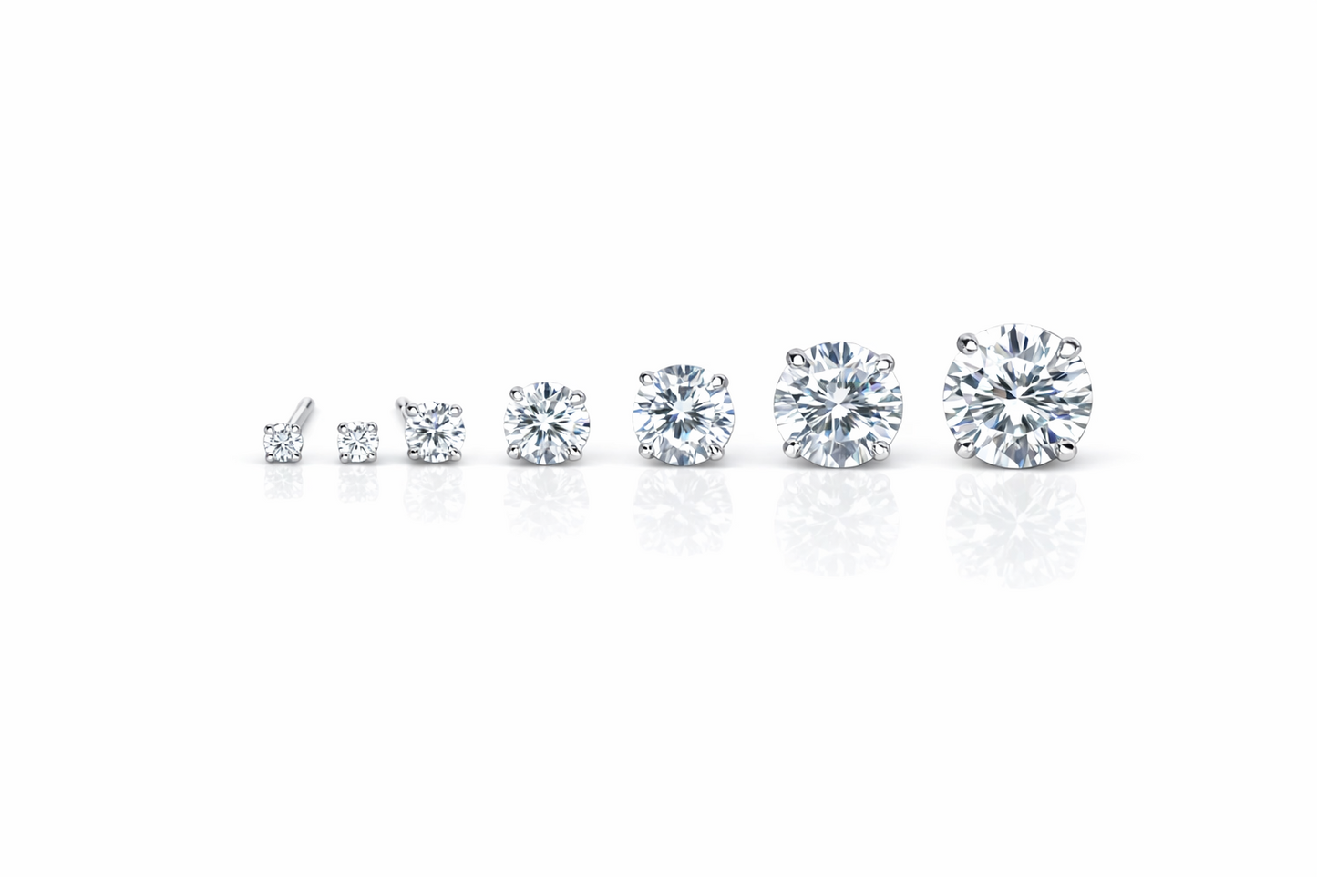 CZ Stud Earring Round cut in 14k white gold Screw back