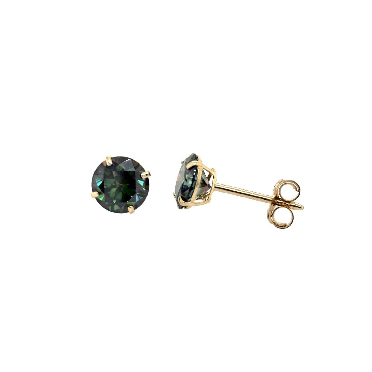 14K Gold GRA Certified D-VVS1 Rainbow Green Moissanite Push Back Studs Earrings