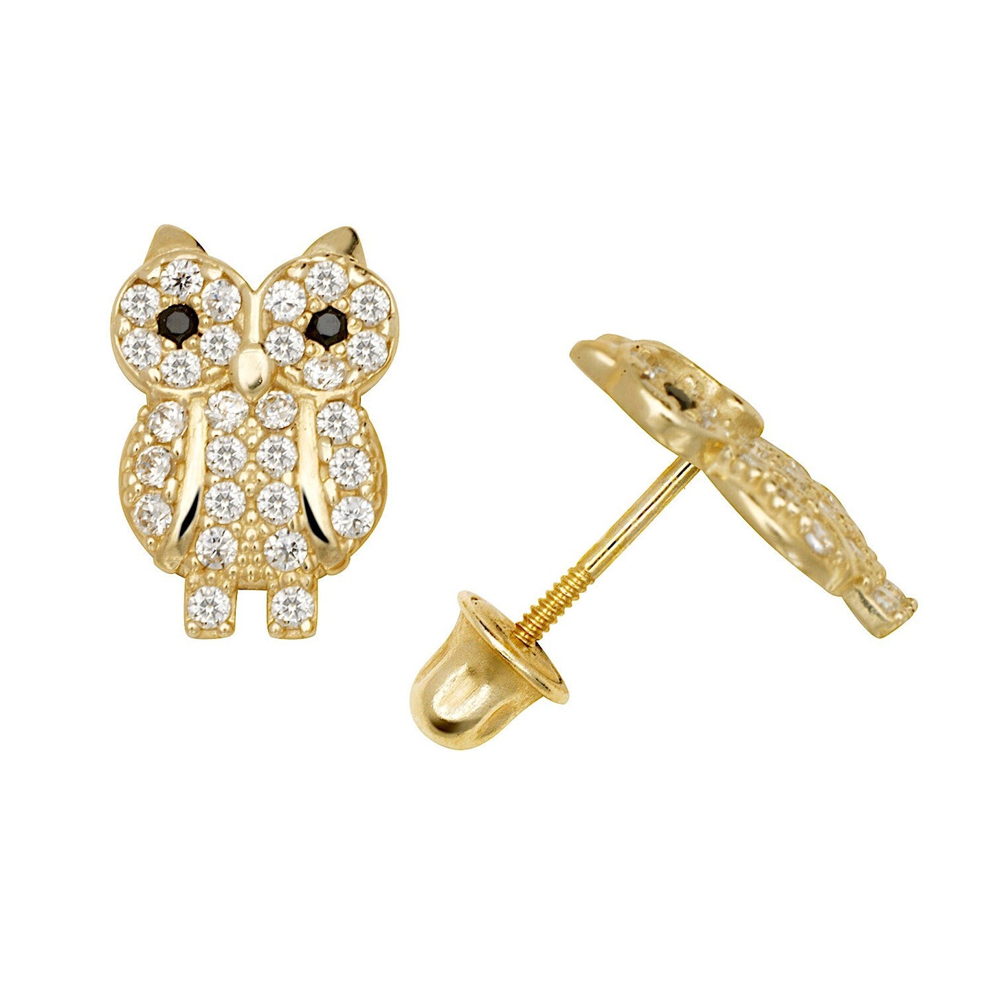 14K Yellow & White Gold Elegant Owl Shaped Studs Earrings for Women