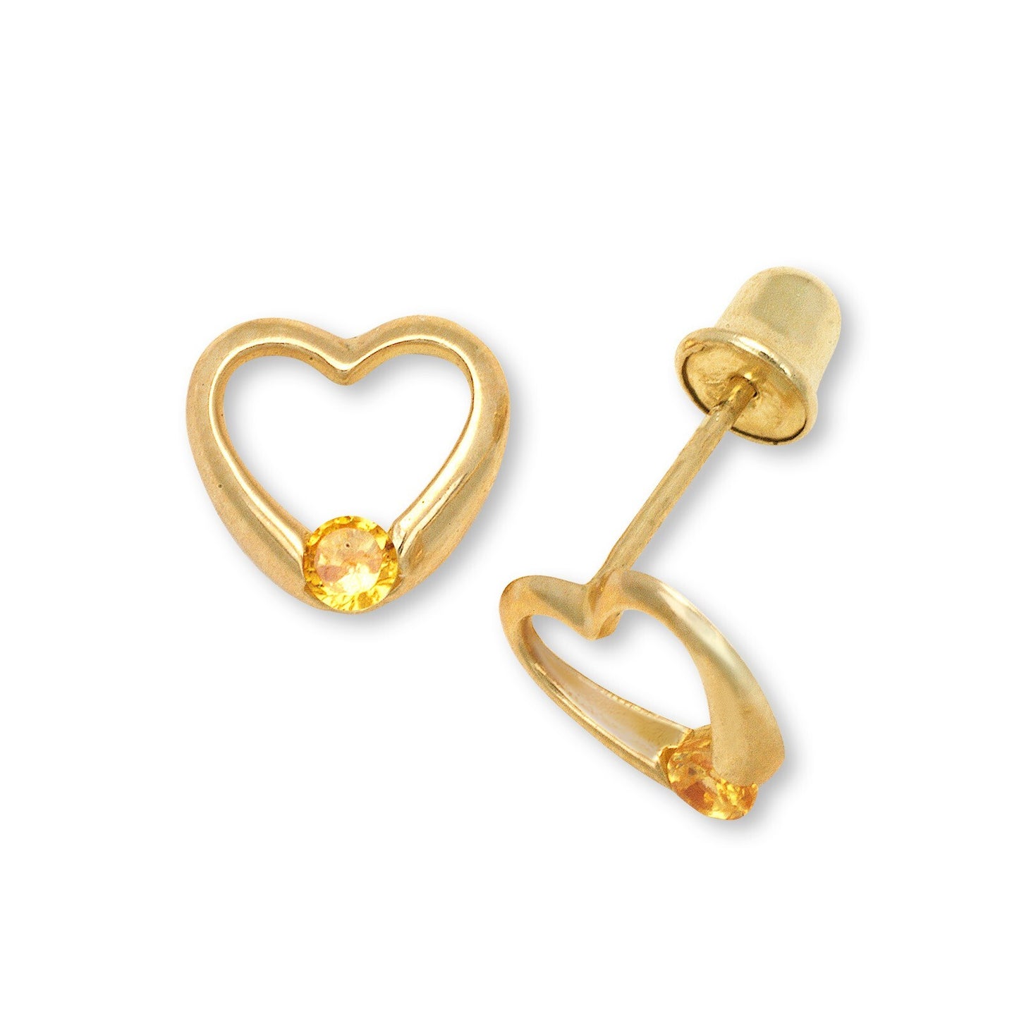 14K Yellow Gold Girl & Children's 12 Month Birthstone Heart Shape Stud Earrings