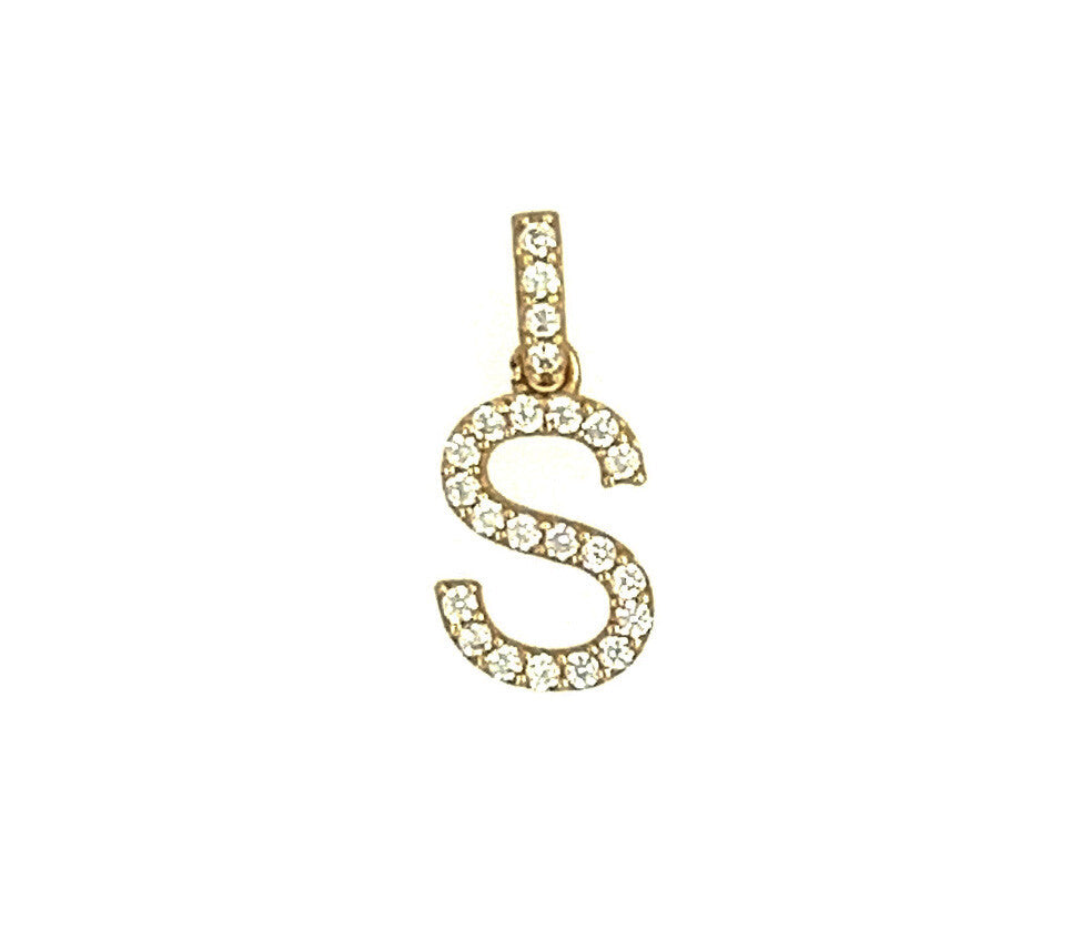 14k Yellow Gold Initial Letter CZ Pendant: Small