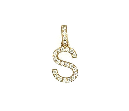 14k Yellow Gold Initial Letter CZ Pendant: Small