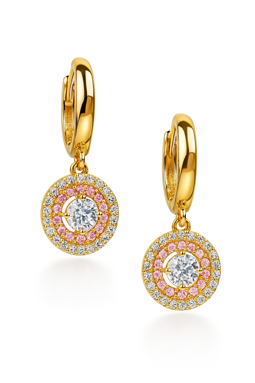 14k Yellow Gold Dangle Hoop Huggie Earrings