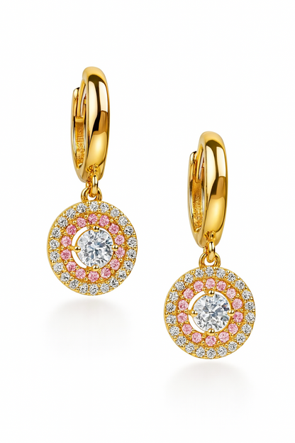 14k Yellow Gold Dangle Hoop Huggie Earrings